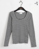 Liren Stripe Slim Fit Round Crop Long Sleeve T-Shirt