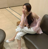 Hem Side Slit Capri Span Cotton Pants