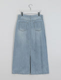 Hureun Summer String Washed Denim Slit Long Skirt