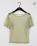 Shanz shirring pleated see-through puff short sleeve T-shirt