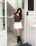 May Ribbon Pintuck Puff Blouse