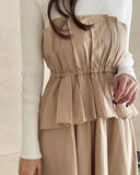 Rail Color Matching Knit Shirring Pin Tuck Flare One Piece