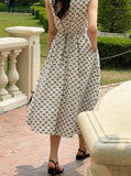 Shuni Jacquard Dot Linen Sleeveless Long One Piece
