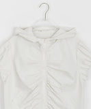 Luwa embossed shirring short sleeve hood zip-up