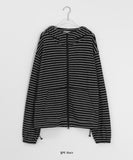 [unisex] Konekin two-way striped over knit hooded zip-up