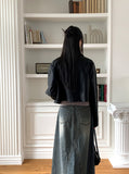 [MADE] Lawson wide collar slim crop crack leather jacket