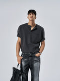 Cotton Henry Neck Button Short Sleeve Tee