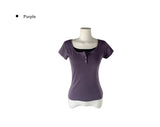 Dion Fake Layered Color Matching Button Short Sleeve T-shirt