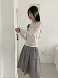 Pezzle See-Through Paisley Incision Split Cropped Long Sleeve T-Shirt