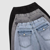 Summer Tencel Back Pocket Span Banding Wide Denim Pants