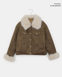 Dune Suede Quilted Buckle High Neck Fur Jacket