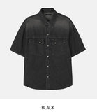 Ruff unbalanced pocket denim short sleeve shirt