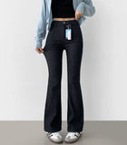 Color Raw Cotton Denim Slim Semi Bootcut Pants