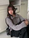 Mud Collar Stripe Color Matching Knit Cardigan