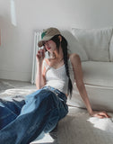 Lock Adjust Button Balloon Denim Pants