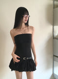 Beheu Layered Top Pumpkin Color Matching Off Shoulder Mini One Piece