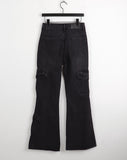 Anton Cargo Pocket Black Denim Bootcut Denim Pants