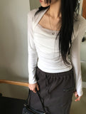 Vichy Balletcore Chiffon Shirring Bolero Long Sleeve Tee