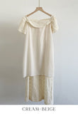 Ruckbell Square Neck Embroidered Tulip Pintuck Long One Piece