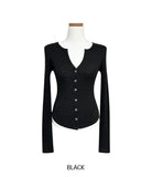 Mude V-Neck Slim Ribbed Knit Cardigan