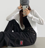 Carpenter Raw Union Jack Patch Stitch Long Wide Denim Pants