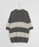 [Unisex] Minke Boucle Stripe Collar Short Sleeve Knit