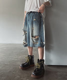 Broing damage bermuda denim pants