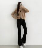 Two-Way Fur Hood Slim Fit Knit Zip-Up
