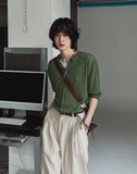 Crunchy linen ribbed round neck cardigan