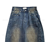 Late Back Leather Pocket Denim Pants