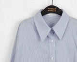 Wav Stripe Slim Button Shirring Cotton Two-Way Long Sleeve Shirt