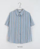 Yudi Color Stripe Collar Short Sleeve Shirt