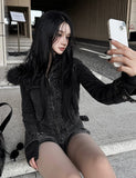 Black Fur Crop Denim Jacket