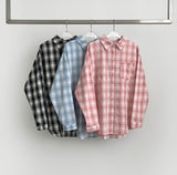 Color Matching Check Pastel Tone Loose Fit Long Sleeve Shirt