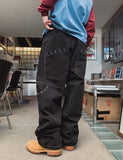 Grunge Eyelet Wide Denim Pants