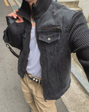 Badon Knit Color Matching Denim Trucker Jacket