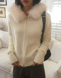 Waring Two Way Angel Fur Hood Knit Zip-up