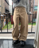 Bifu Embroidery Adjust Balloon Fit Wide Cotton Long Pants