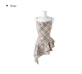 Roxy Check Unbalanced Layered Frill Sleeveless One Piece