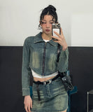 Beto Washing Cut Crop Denim Set Jacket