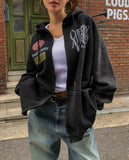 Western Symbol Washed Vintage Hooded Zip-Up