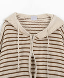 [unisex] Hibo stripe hood knit warmer zip-up cardigan