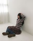 Woolen Stripe Round Knit Cardigan