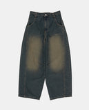 Mud side incision balloon denim pants