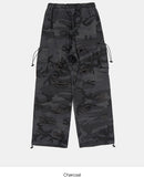 Camo distressed cargo string banding pants