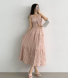 Tiered Frill Sleeveless A-line Banding Long Skirt Two-Piece Set Vacation Look