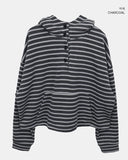 Gien Stripe Button Hooded T-shirt