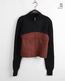 Disz Incision Suede Color Matching Two-Way Knit Zip-Up