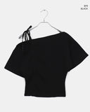 Klim Dot String Off-Shoulder Shirring Short Sleeve T-Shirt