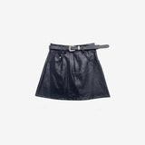 Tainna Crack Leather Skirt (Belt Set)